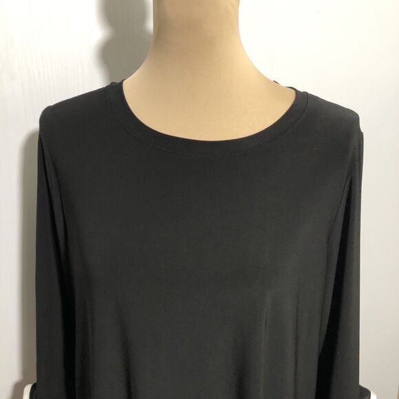 Ali Miles Blouse Womens Large Black White Ruffle Cuff Tunic Bell Sleeve Artsy - Picture 2 of 15